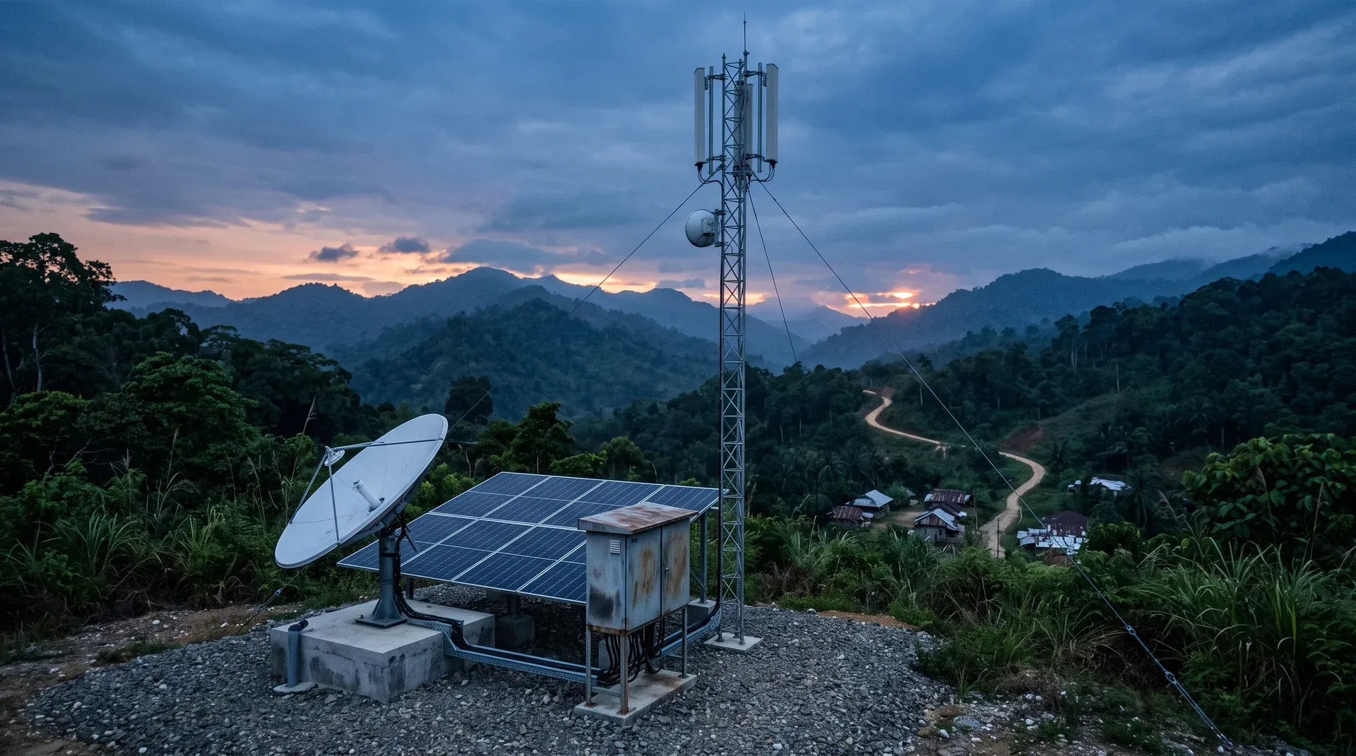 Infrastruktur Menara Triangle, Solar BTS, dan Parabola VSAT Satelit di Pelosok 3T Indonesia
